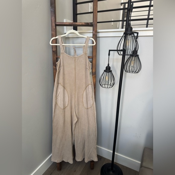 Mono B Beige Boho Jumpsuit with Pockets - Picture 1 of 7
